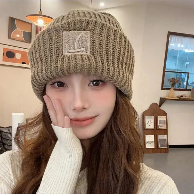 クマのニット帽、かわいいウールのぬいぐるみ、女性の秋冬の万能韓国版、暖かいぬいぐるみ、大きな頭囲、小さな顔|undefined