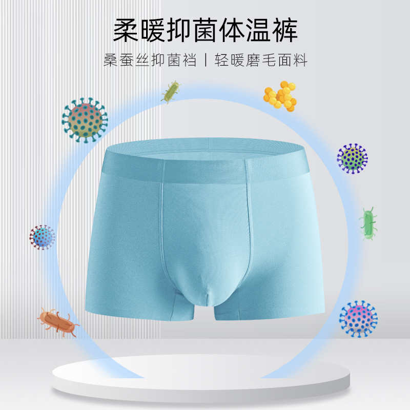 Men's Winter and Spring Lightweight Warm Thong Underwear, Bulk, Fuzzy, Solid Color Cotton, Soft Mulberry Silk, G-Bottom Antibacterial Temperature Control Pants