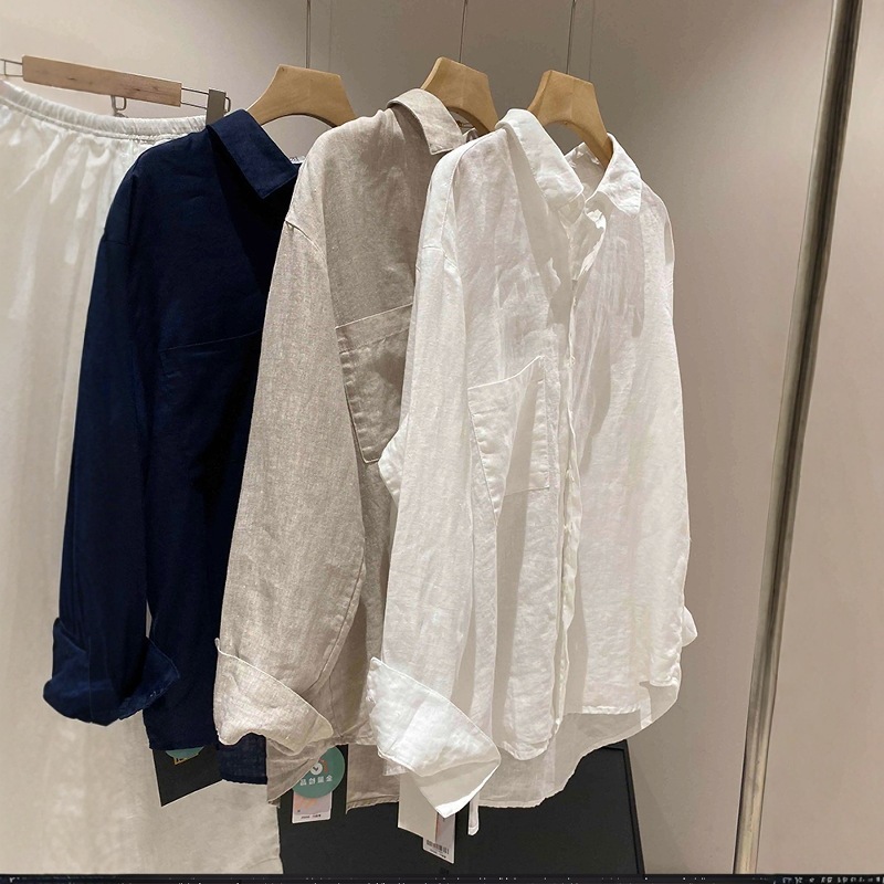 Retro Old Money Style Linen White Sun Protection Shirt Jacket for Women Spring and Summer Lightweight Loose Cotton and Linen Breathable Cover-Up Top