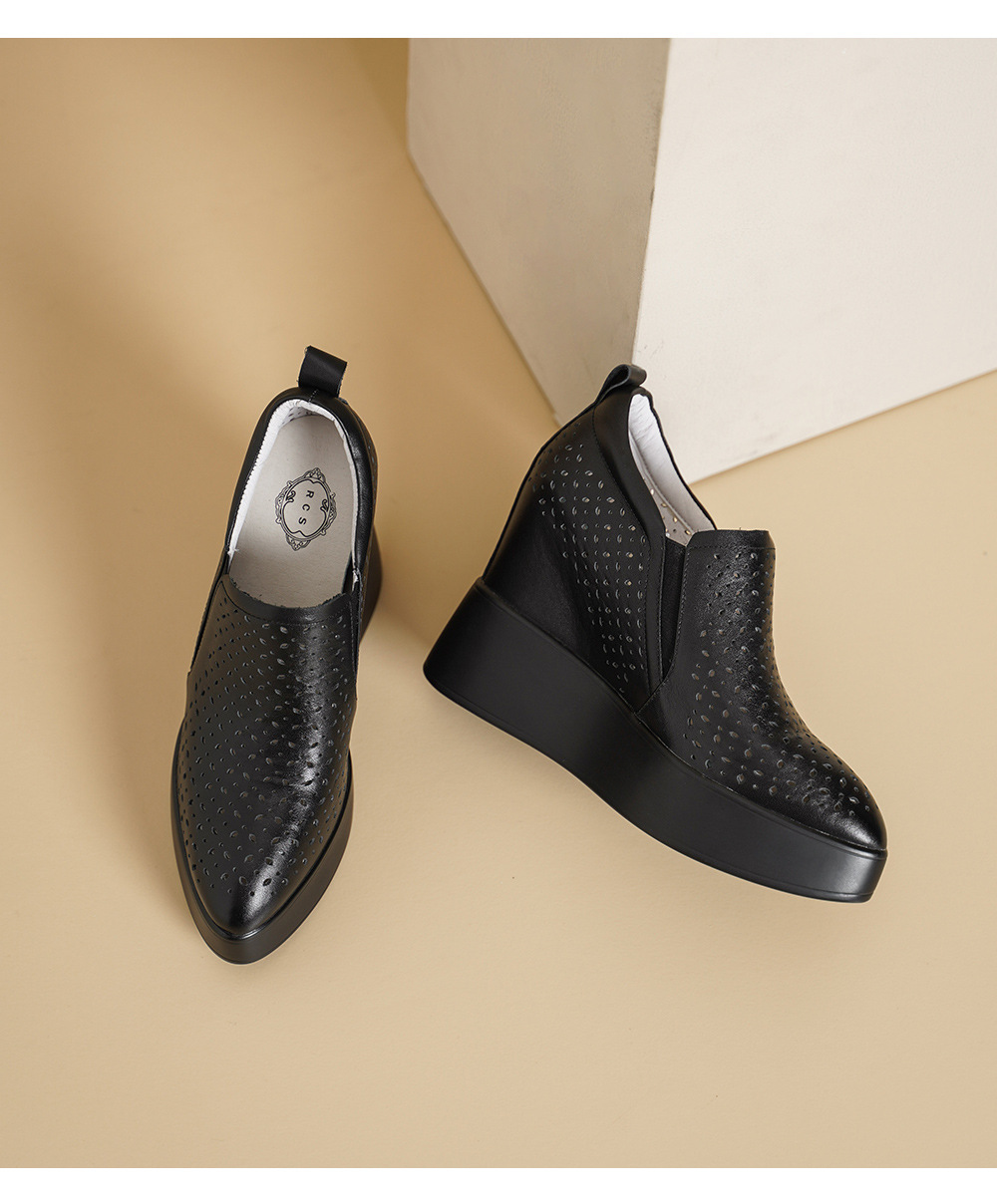 Giày sneaker nữ đế dày tăng chiều cao 12cm, form lười thoáng khí, phong cách trẻ trung — màu đen, màu trắng chi tiết 13
