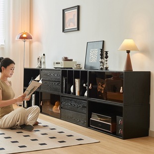 Nordic Solid Wood Bookcase Living Room Module Free Combination Cabinet Home Low Cabinet Floor Cabinet Prellis Cabinet Storage Cabinet