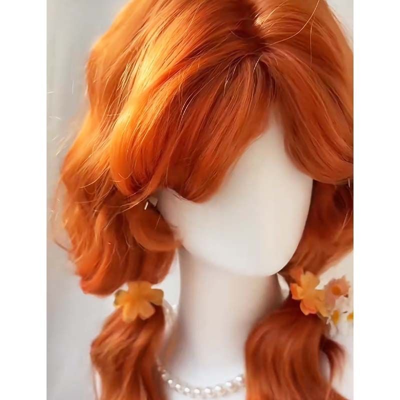 Perruque « Orange Cake » pour femme, couvrant entièrement la tête, style « Egg Curl », effet « Atmosphere », frange, texture « Water Wave », aspect naturel