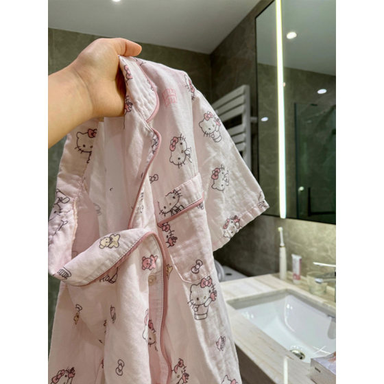 Cute Hello Kitty Printed Short-sleeved Pajamas Women's Summer 2024 New Cartoon Shorts Home Wear Suit for Outer Wear