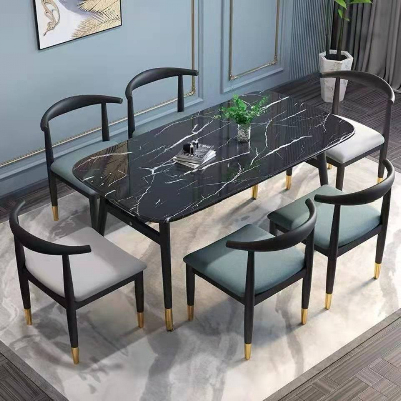 轻奢餐桌家用饭桌现代简约餐桌椅组合出租屋桌椅加厚仿大理石餐台|undefined