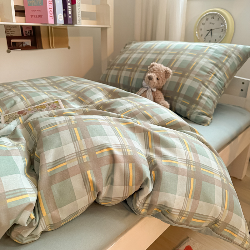 25 ropa de cama de estudiante de algodón lavado de nuevo estilo, sábanas de tres piezas, funda de edredón de cuatro piezas, dormitorio de alquiler, dormitorio dedicado