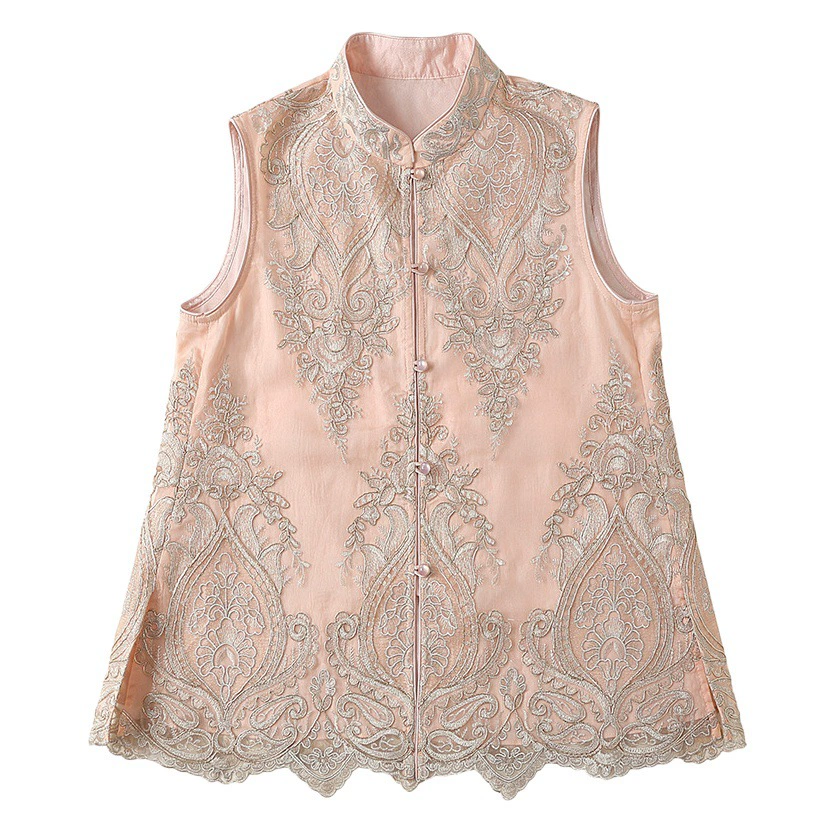 Жилет с кружевной вышивкой Palace, Женская куртка-манга с вертикальным воротником, женская весна и лето 2023, новое платье-топ в национальном стиле, винтажная женская одежда