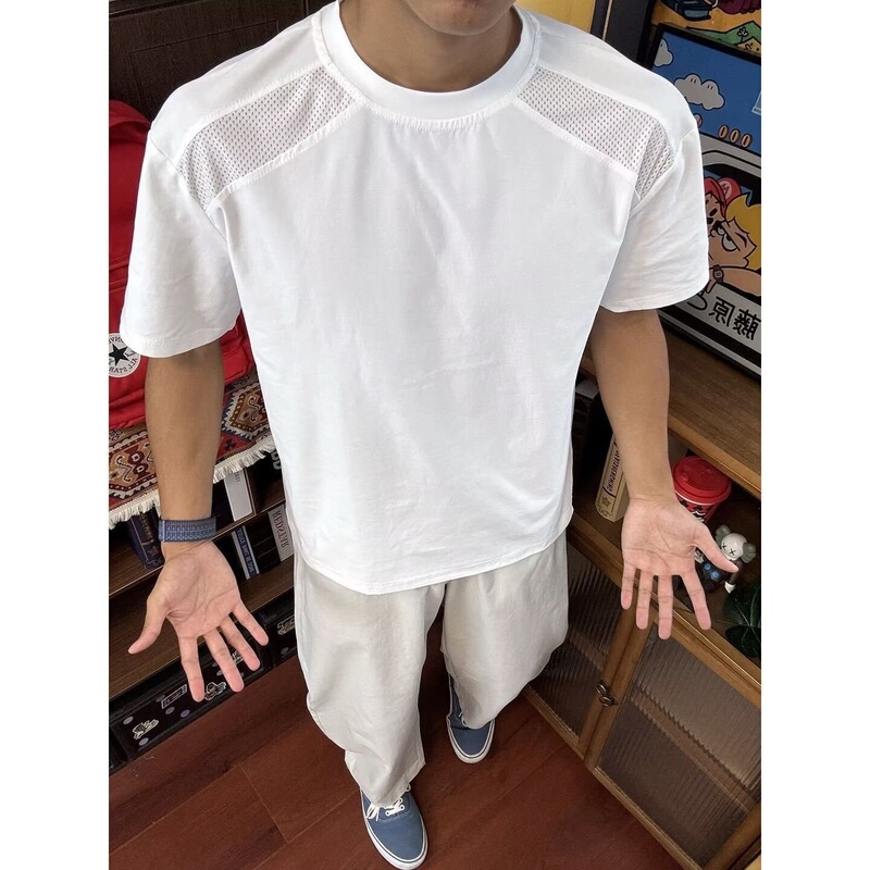 Solid Color Mesh Splicing Breathable Quick-Drying Clothing Men's Summer Cool Short-Sleeved T-Shirt Outdoor Sports Cycling Clothing Solid Color Mesh Splicing Breathable Quick-Drying Clothing Men's Summer Cool Short-Sleeved T-Shirt Outdoor Sports Cycling Clothing