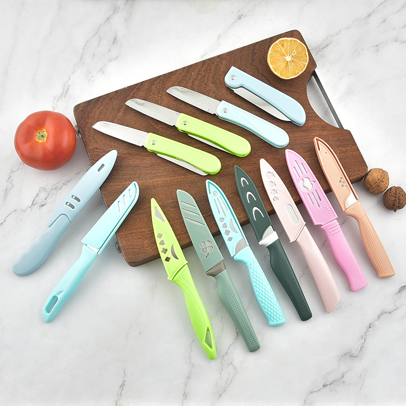 acero inoxidable melón y fruta picador portátil mini cuchillo cuchillo plegable conveniente con cubierta de cuchillo en stock