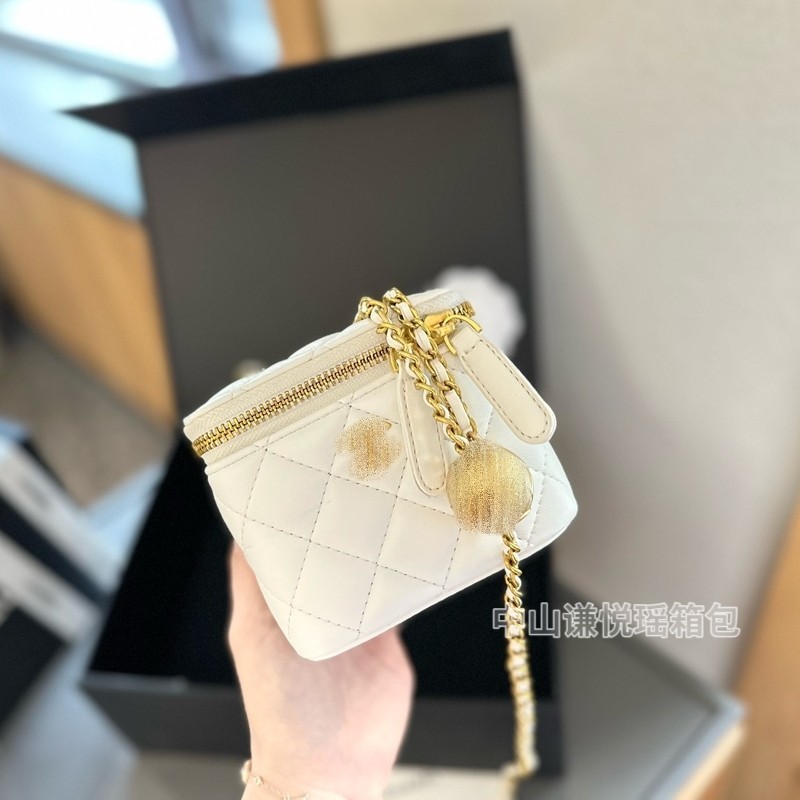 原厂皮新款小香mini金球盒子包香奶奶化妆包单肩羊皮菱格链条女包|undefined