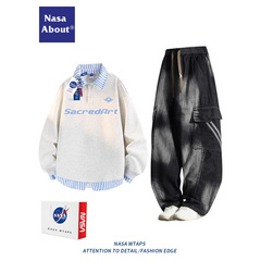 NASA ABOUT休闲运动套装男款秋季新款潮牌卫衣潮搭牛仔裤一整套装