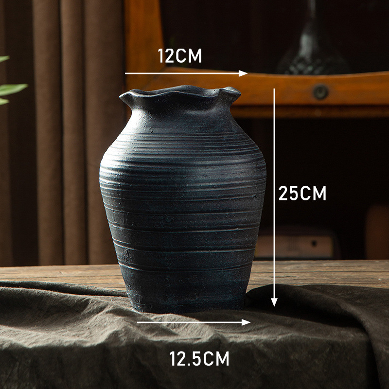 レトロなノスタルジックな昔ながらの陶器の花瓶ドライフラワー多肉植物ポット水耕植物新しい中国禅装飾品送料無料|undefined