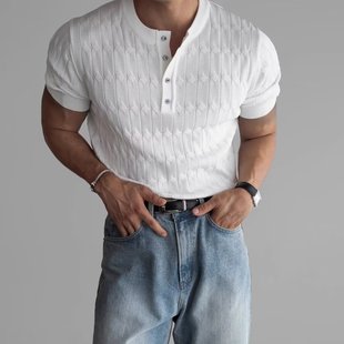 Short-sleeved Men's Summer T-shirt 2024 New High-grade Round Neck Knitted Shirt Men's Half-sleeved Summer T-shirt Men's Top