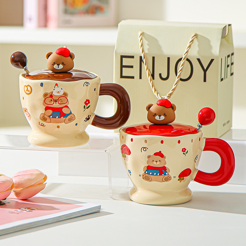 Creativo encantador cartón oso cerámico taza de oficina taza de café taza de agua taza de desayuno pareja taza