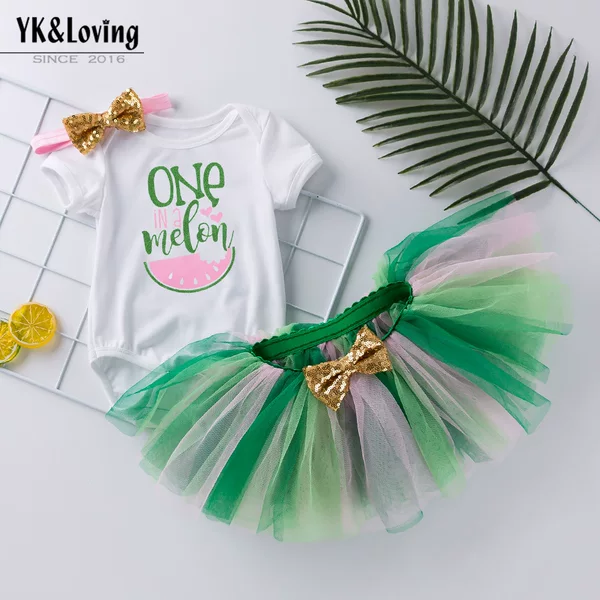 Cross-border Ins Hot Selling Baby's Birthday Short-sleeved Hats Hot Tutu Skirt Three-piece Children's Suit