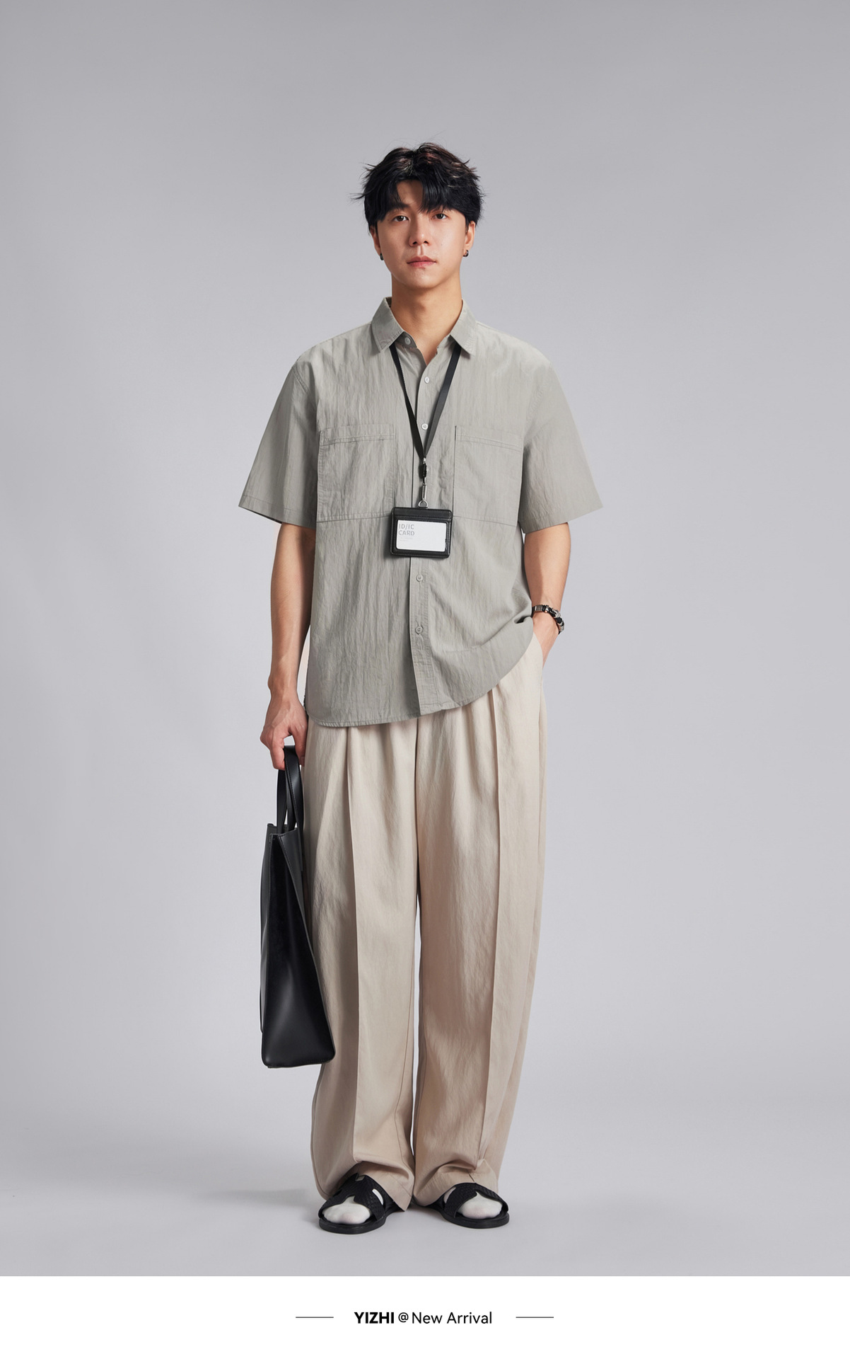 Áo sơ mi nam ngắn tay mỏng nhẹ cổ bẻ phong cách casual — màu xanh nhạt chi tiết 11