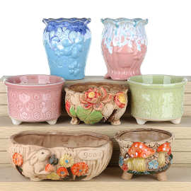 花盆多肉花盆特价清仓流釉透气个性花盆大口径阳台花盆套组花盆