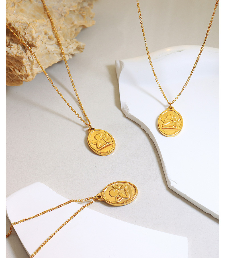 Retro Oval Titanium Steel Plating Pendant Necklace_colorza_4