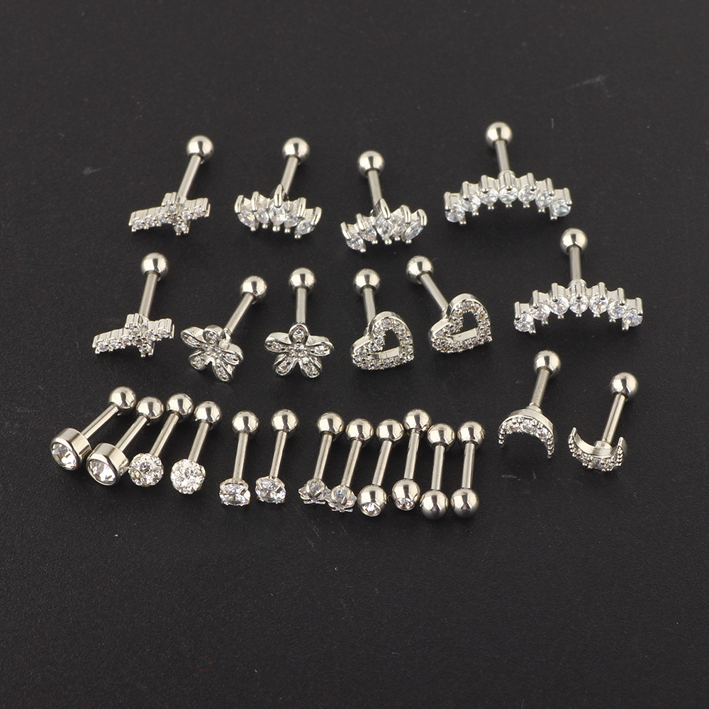 1 Set Quantity Holiday, Daily Occasion 304 Stainless Steel Material Solid Color Pattern 1 Set Ear Cartilage Rings & Studs Simple Style Solid Color 304 Stainless Steel Inlay Zircon Ear Cartilage Rings & Studs