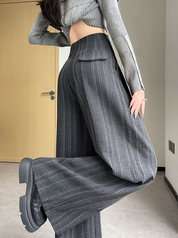 条纹阔腿裤女春秋2025新款显瘦百搭高腰垂感拖地宽松休闲西装裤子|undefined