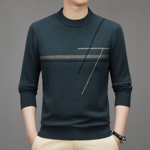 Wool Sweater Men's Autumn and Winter New Arrival Men's Half-high Crewneck Thickened 100 Pure Wool Warm Casual Sweater Base Shirt