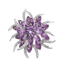 跨境爆款水钻紫色水晶花胸针女日韩版胸花别针防走光时尚精致合金