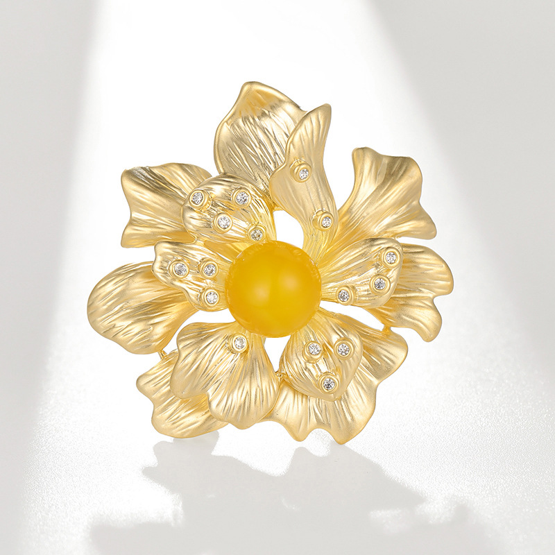 Japanese retro double-layer pleated petal brooch, freshwater pearl empty tray accessories_voghion.com