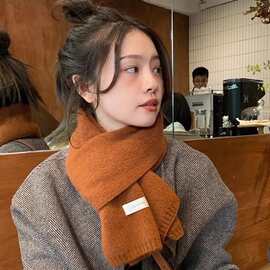 简约风穿搭围巾纯色针织毛线百搭显白围脖新款少女贴标保暖加厚