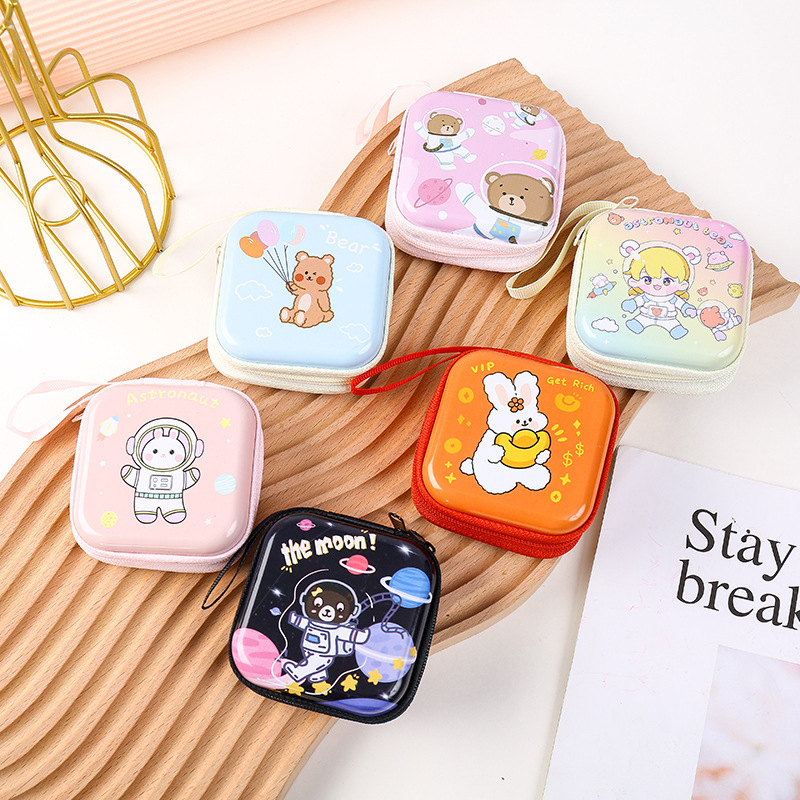 Crazy Rush for Astronaut Tinplate Square Coin Purse, Coin Earphone Cable Storage Bag, Little Girl Zipper Bag