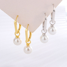 S925纯银方形耳环女一对时尚通勤百搭流苏珍珠耳扣养耳洞免摘耳饰