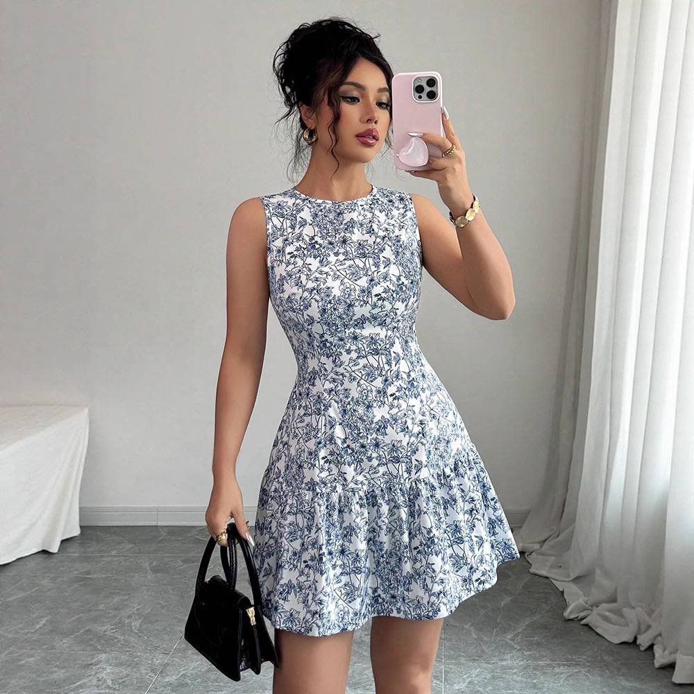 Women's Clothing Floral Print Sundress For Women Sleeveless Retro Vacation Style Short Dress European And American Style_ecoleips.com