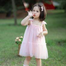 【聆风供应链】女童蝴蝶结连衣裙2025夏款儿童甜美印花吊带公主裙