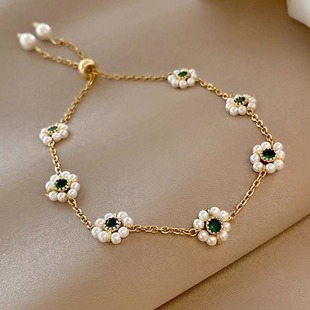 French Handmade Bracelet High-grade Small-style Imitation Pearl Bracelet All-match Fashion Emerald