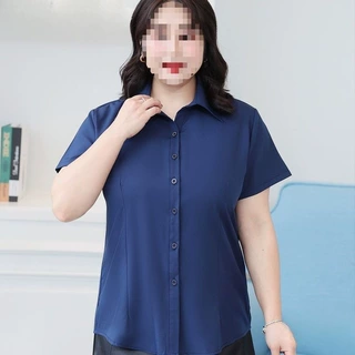 加肥加大码领白衬衫女短袖胖特大码衬衣夏装半袖200斤职业工装