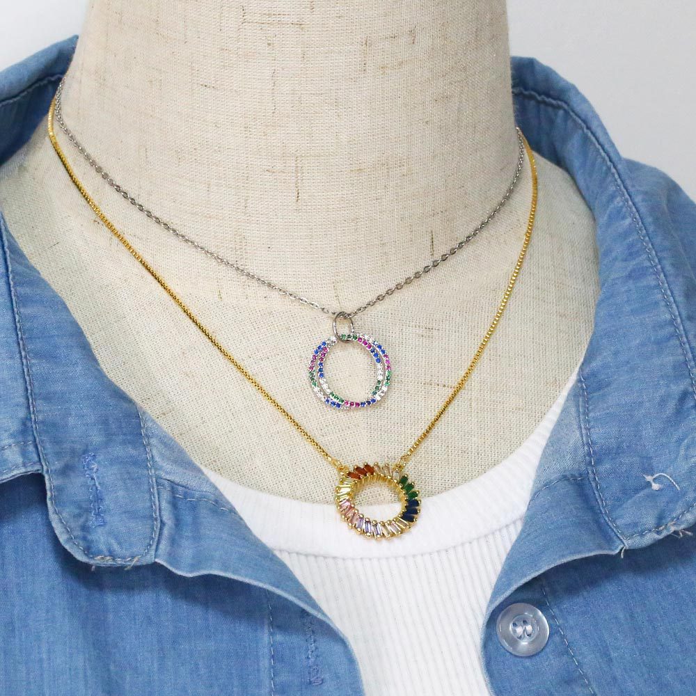 Fashion Round Copper Pendant Necklace Inlay Zircon Copper Necklaces