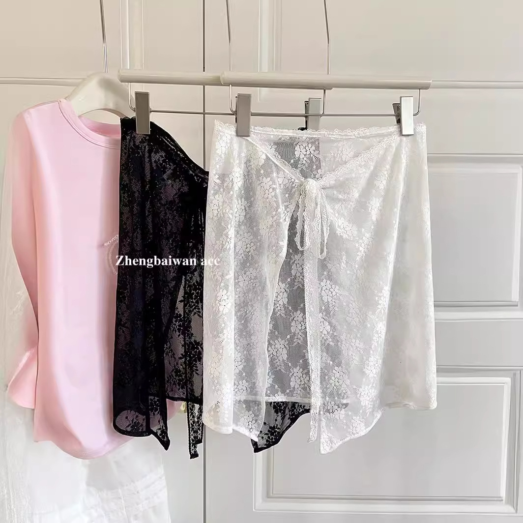 South Korea Early Spring New One-Piece Stacked Apron Gauze Curtain Skirt Cover Sweet Lace Crotch Curtain Gauze Skirt