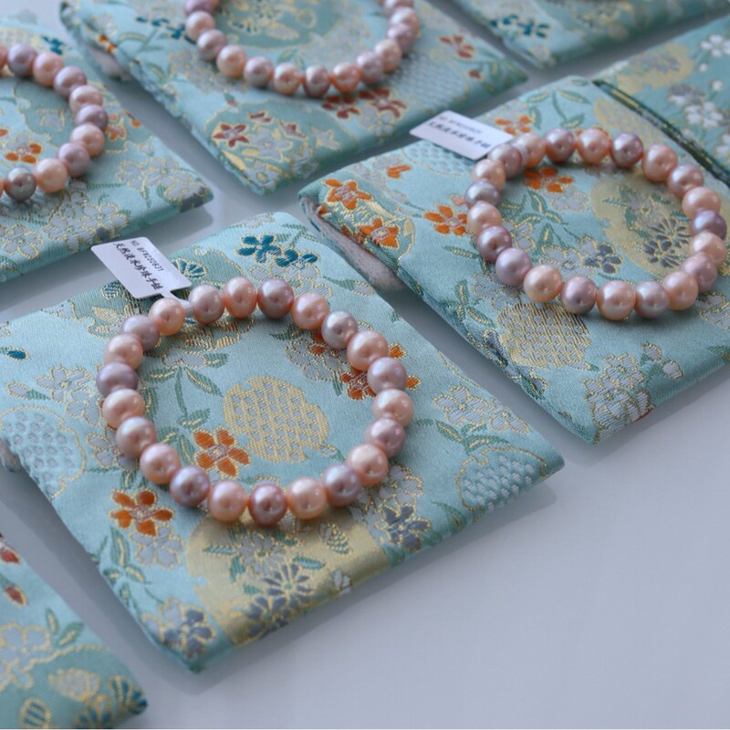 Zhuji Genuine Pearls Mixed Color Freshwater Seedless Pearls 9-10mm Elastic Cord Bracelet Chinese Style Wristband Customizable