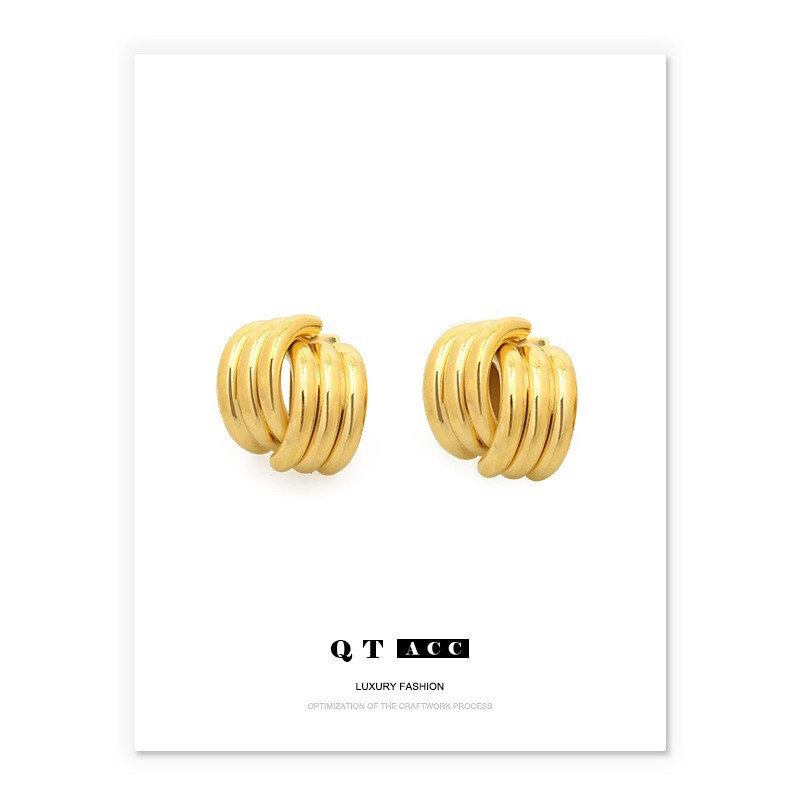 Pendientes de latón con baño de oro real, diseño de líneas personalizadas, estilo minimalista y moderno para mujer, con aguja de plata 925. image 8