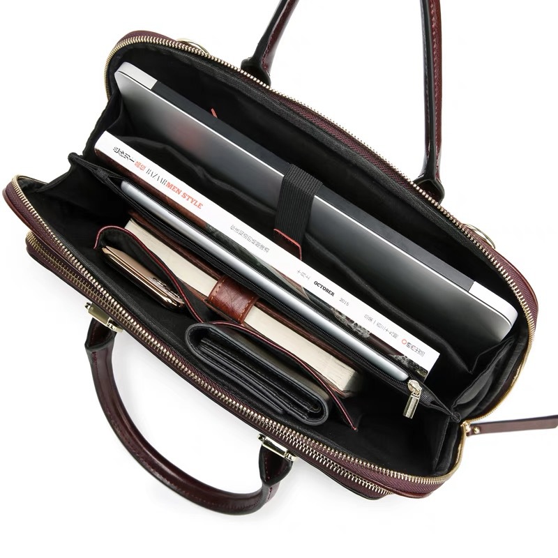 New Top Grain Cowhide Leather Women's Handbag, Fits 13-14 Inch Laptop Bag, Shoulder Crossbody Briefcase - Thumbnail 3
