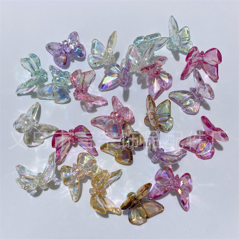 Acrylic Back with Horizontal Holes, High Transparency, Three-Dimensional Small Butterfly with Back Hole Beads, DIY Rubber Band Hair Rope, Clothing, Shoe and Bag Accessories