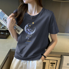 文艺印花复古夏季新款大码胖MM显瘦短袖T恤宽松简约减龄女装上衣