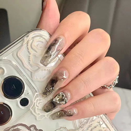 High-end silver crocodile heart sparkling love sticker nail art complete nail polish wearing nail piece European and American style
