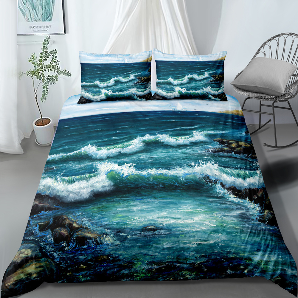 New Wave Three Piece Set with No Bed Sheet, Quilt Pillow Cover, Bedding Products Can be Ordered in Batch_voghion.com