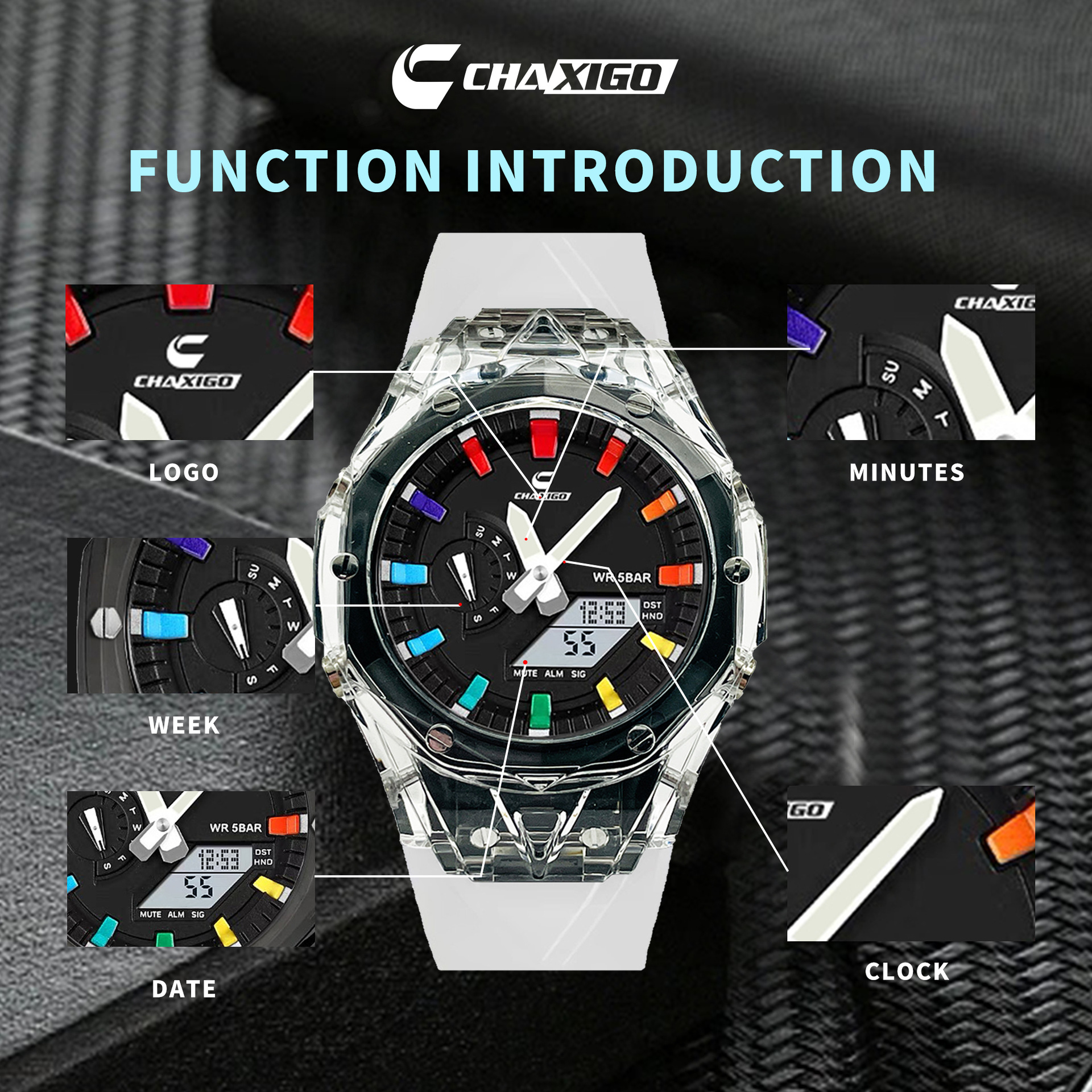 CHAXIGO nuevo estilo de moda transparente día a día viaje viaje práctico reloj impermeable