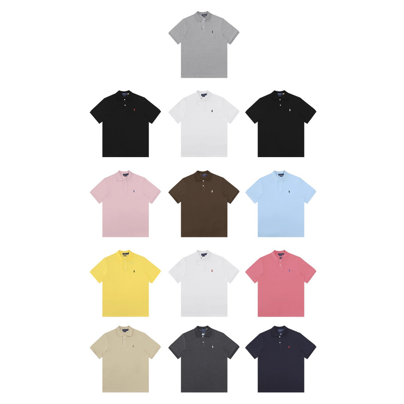 Rl Ralph Lauren Pony Classic Basic Pony Embroidered Lapel Polo Short Sleeve Loose Men's and Women's Same Style T-Shirt