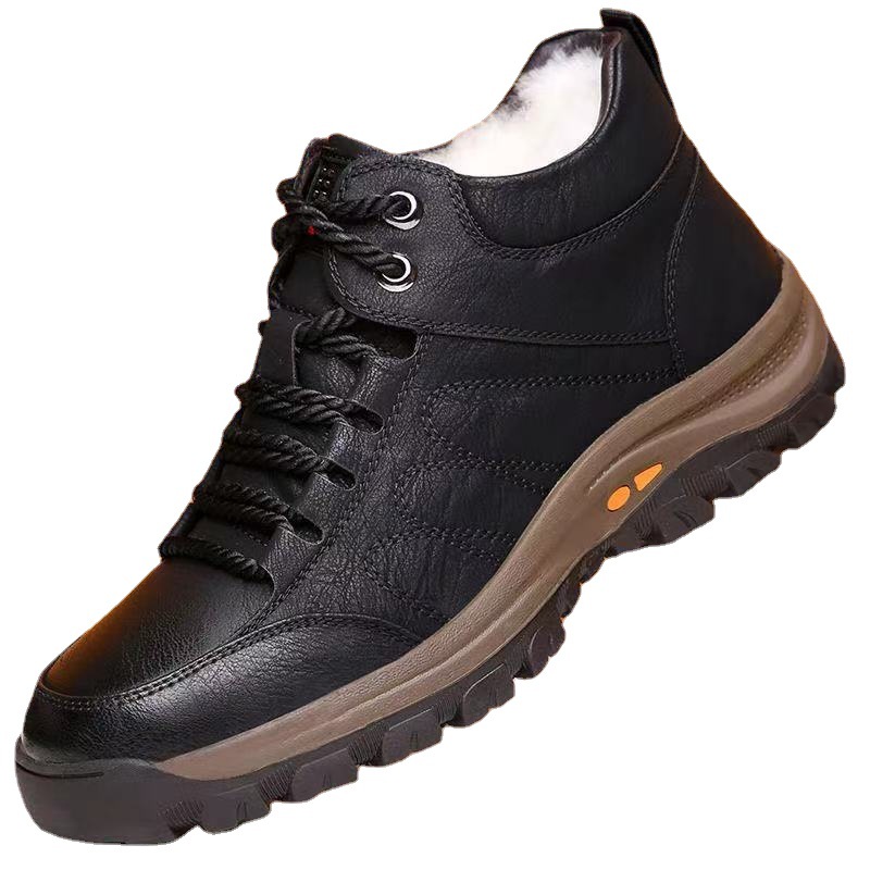 New Sports Comfortable Hiking Winter Men's Fleece Lined Leather High-top Casual Shoes_voghion.com
