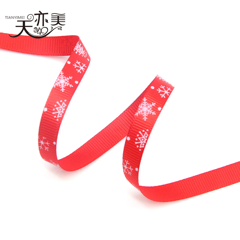 Tianyi Mei suministro 1cm cinta de copo de nieve cinta de embalaje de regalo de Navidad rojo brillante cinta de hilo de cinta de Navidad