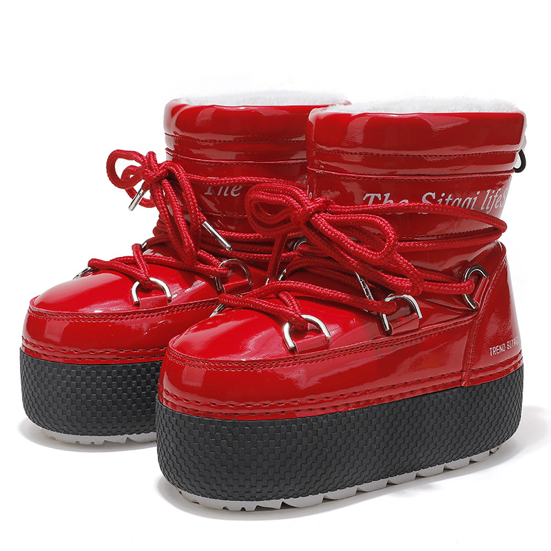 Inventario personalizado multi-color brillante padres niños niños hombres y mujeres nieve gruesa base espacio luna botas gruesas impermeables antideslizantes y cálidas