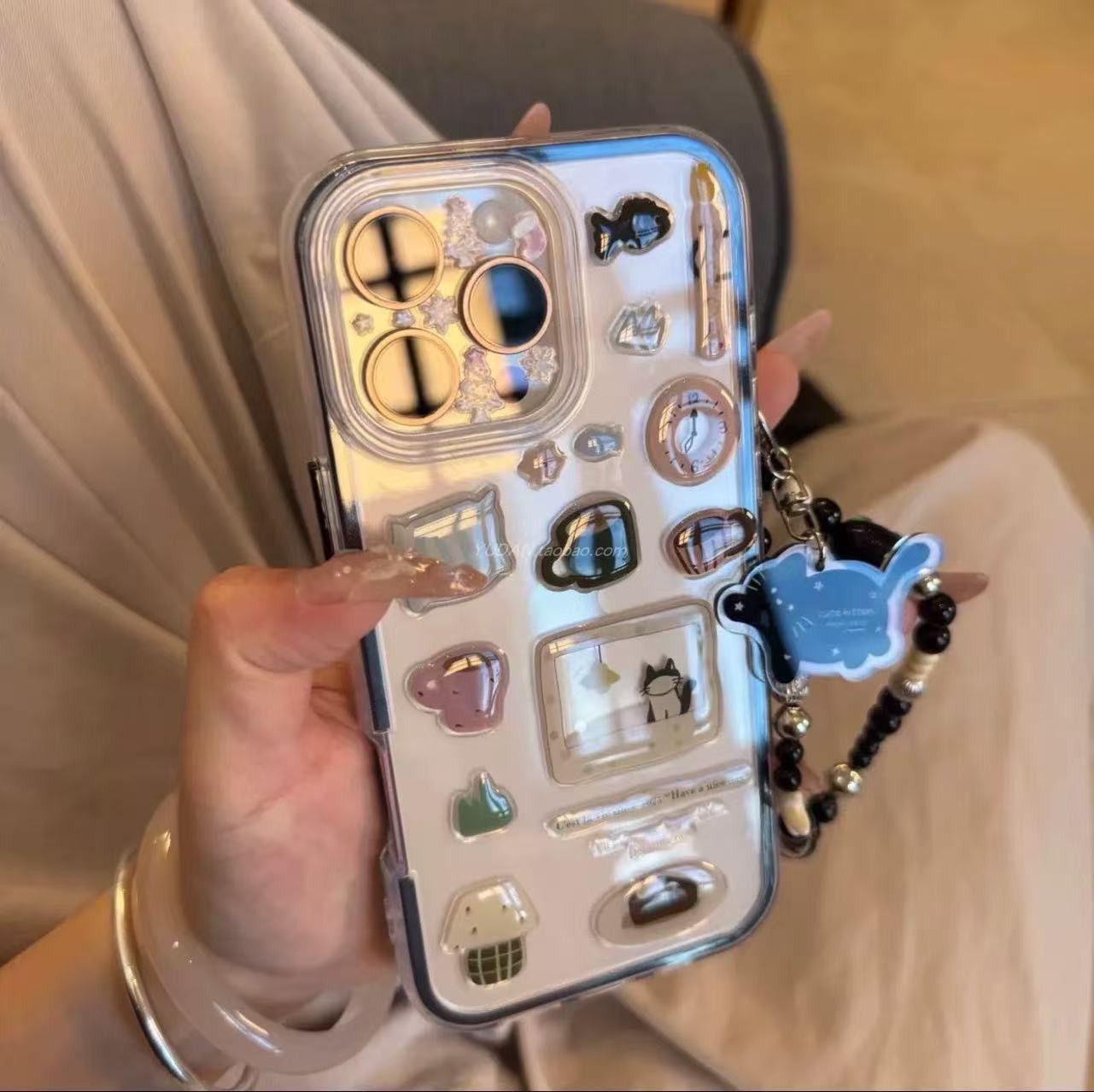 Pegatinas de gato de dibujos animados de bricolaje lindo para iphone16ProMax 2 en 1 Apple 14/15 funda para teléfono móvil 13