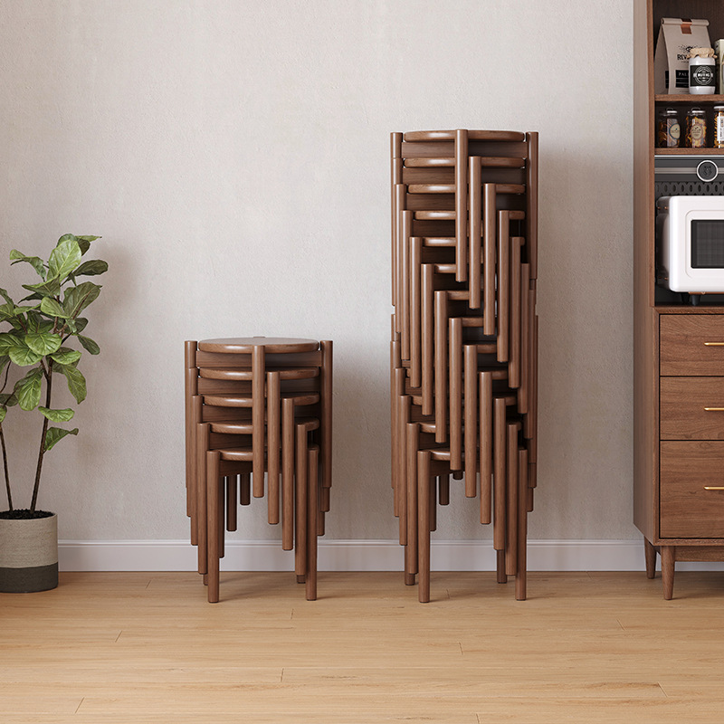 Solid Wood Stool,Household Stackable Round Stool,Living Room,Chinese Dining Table Stool,Dining Chair,Square Stool,Simple Modern Bench,High Stool