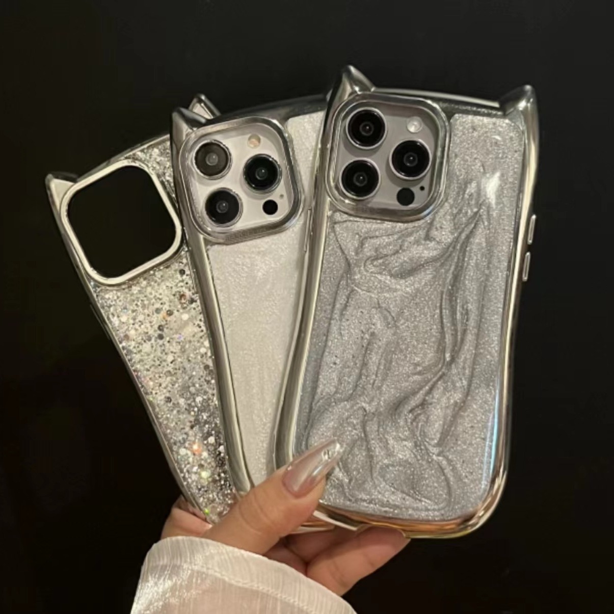 立體貓耳朵適用蘋果15promax手機殼網紅iPhone14電鍍13奢華12女款